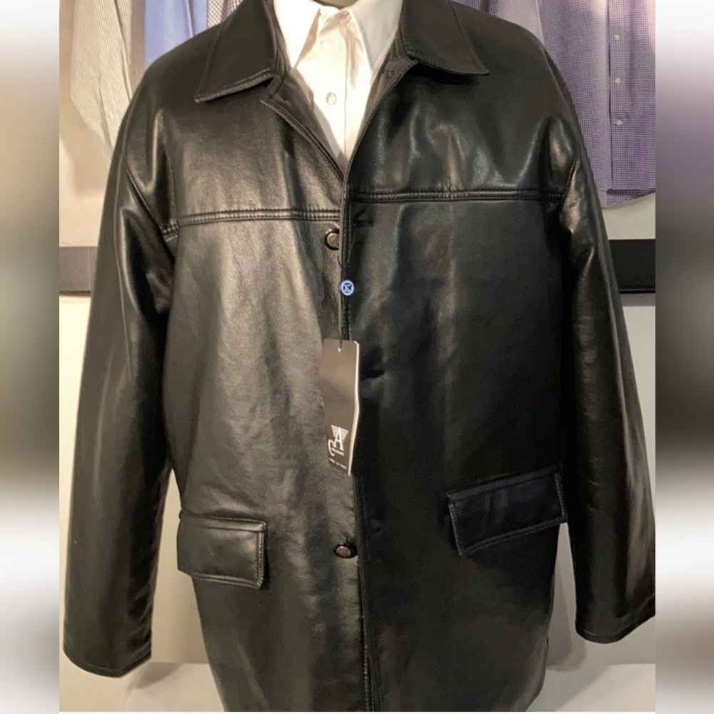 Armani Collezioni Black Faux Leather Men's Coat XXL